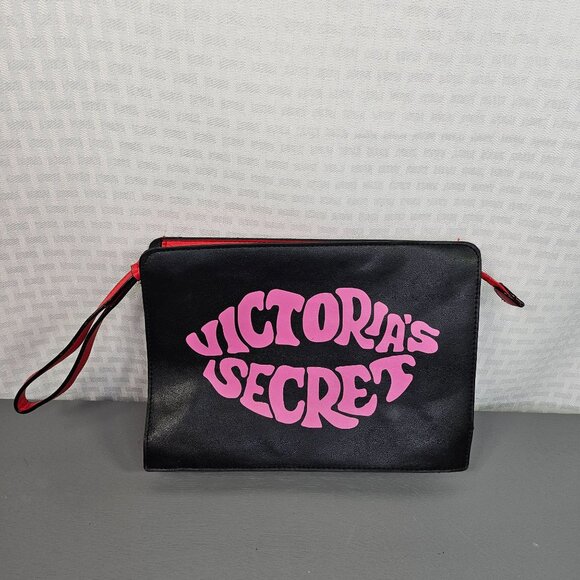 Victoria's Secret "Just Add Lipstick" Black Makeup Bag With Red & Pink Accents - Picture 1 of 3